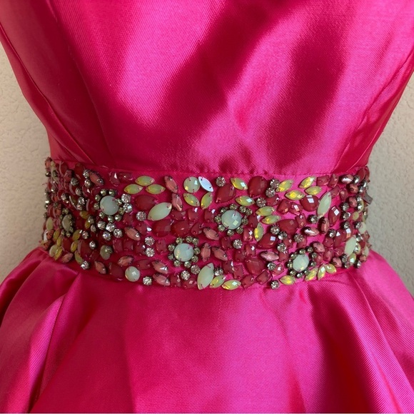Mac Duggal Bright Pink A-Line Fit & Flare Floral Beaded Petticoat Formal Dress 2 - Picture 4 of 16